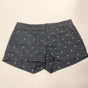 J Crew chambray shorts with white polkadots size 0